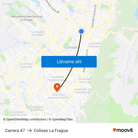 Carrera 47 to Coliseo La Fragua map
