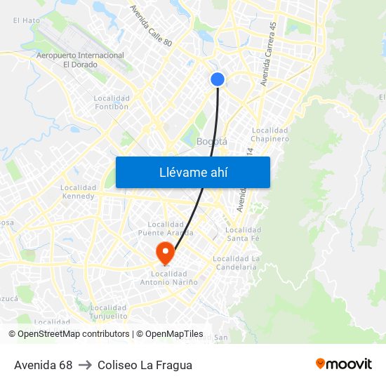Avenida 68 to Coliseo La Fragua map