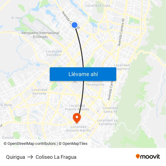 Quirigua to Coliseo La Fragua map