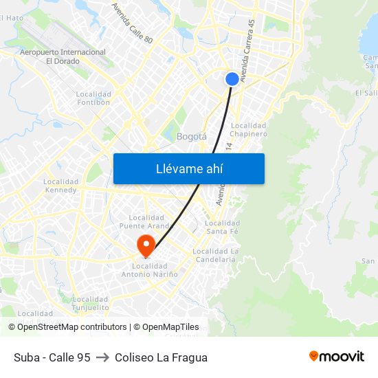 Suba - Calle 95 to Coliseo La Fragua map