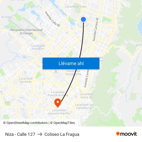 Niza - Calle 127 to Coliseo La Fragua map