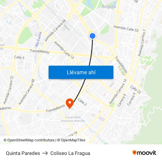 Quinta Paredes to Coliseo La Fragua map