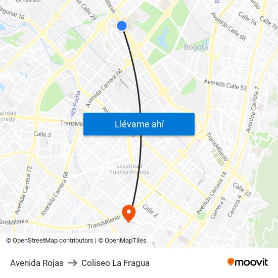 Avenida Rojas to Coliseo La Fragua map