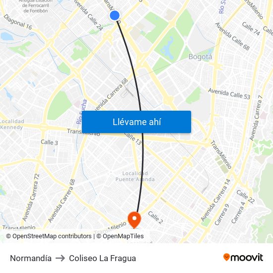 Normandía to Coliseo La Fragua map