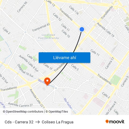 Cds - Carrera 32 to Coliseo La Fragua map