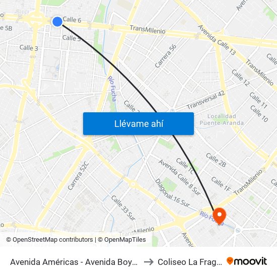 Avenida Américas - Avenida Boyacá to Coliseo La Fragua map