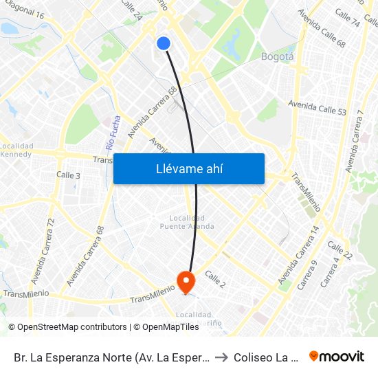 Br. La Esperanza Norte (Av. La Esperanza - Kr 69d) to Coliseo La Fragua map