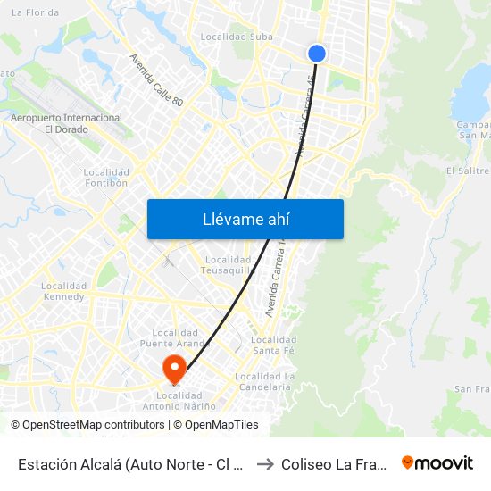 Estación Alcalá (Auto Norte - Cl 136) to Coliseo La Fragua map