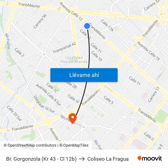 Br. Gorgonzola (Kr 43 - Cl 12b) to Coliseo La Fragua map