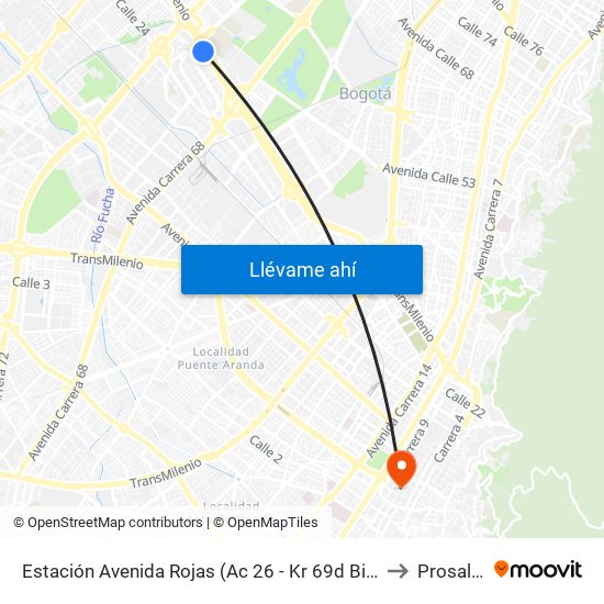 Estación Avenida Rojas (Ac 26 - Kr 69d Bis) (B) to Prosalud map