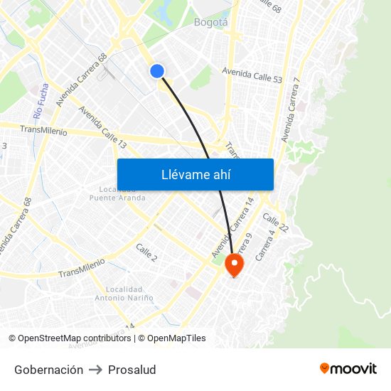 Gobernación to Prosalud map