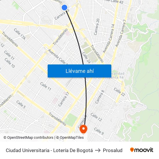 Ciudad Universitaria - Lotería De Bogotá to Prosalud map