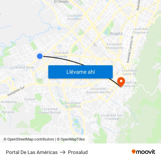 Portal De Las Américas to Prosalud map