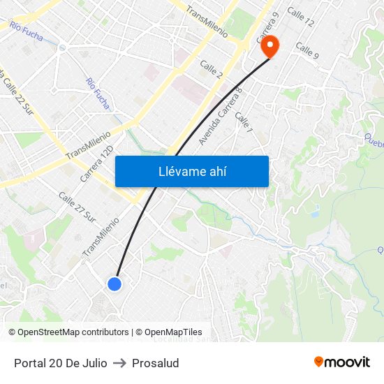 Portal 20 De Julio to Prosalud map