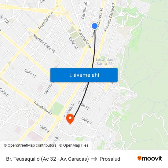 Br. Teusaquillo (Ac 32 - Av. Caracas) to Prosalud map