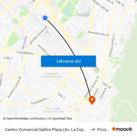 Centro Comercial Salitre Plaza (Av. La Esperanza - Kr 68b) to Prosalud map