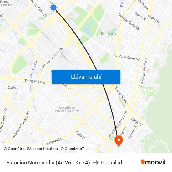 Estación Normandía (Ac 26 - Kr 74) to Prosalud map