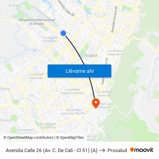 Avenida Calle 26 (Av. C. De Cali - Cl 51) (A) to Prosalud map