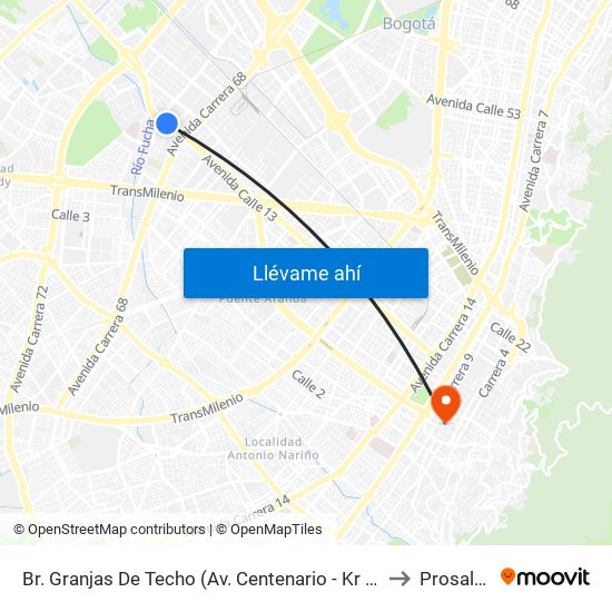 Br. Granjas De Techo (Av. Centenario - Kr 65) to Prosalud map