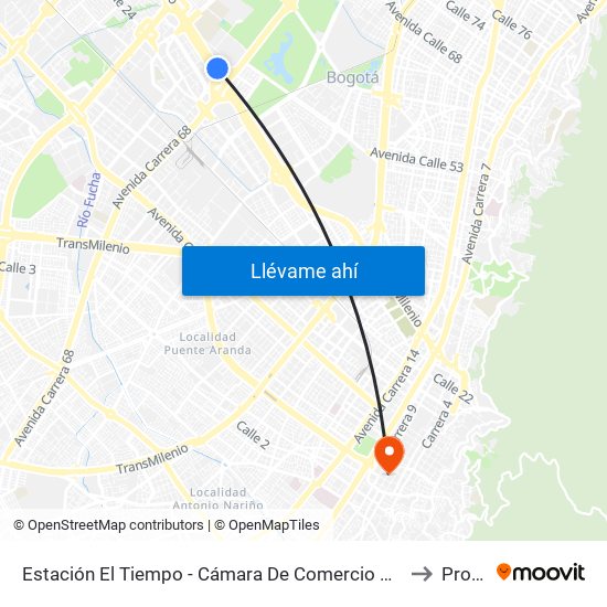 Estación El Tiempo - Cámara De Comercio De Bogotá (Ac 26 - Kr 68b Bis) to Prosalud map
