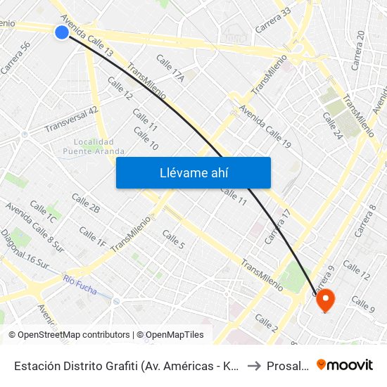 Estación Distrito Grafiti (Av. Américas - Kr 53a) to Prosalud map