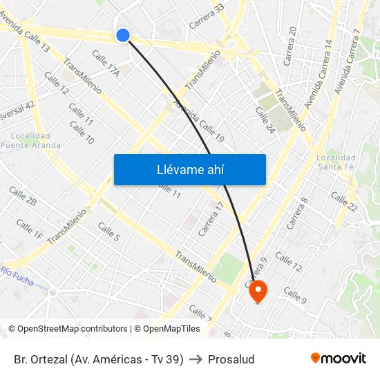 Br. Ortezal (Av. Américas - Tv 39) to Prosalud map