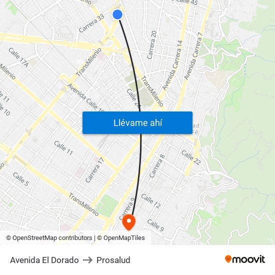 Avenida El Dorado to Prosalud map