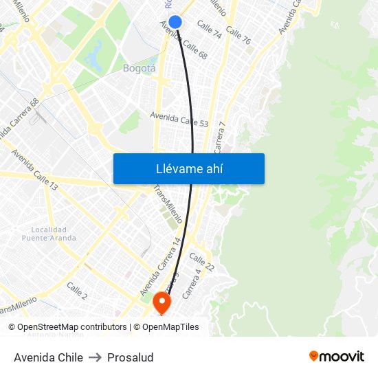 Avenida Chile to Prosalud map