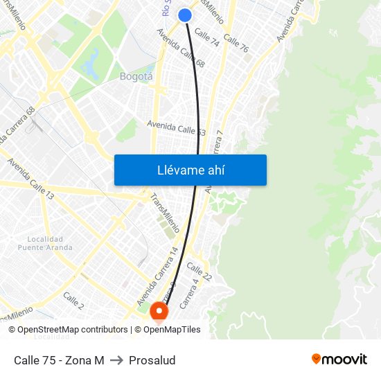 Calle 75 - Zona M to Prosalud map