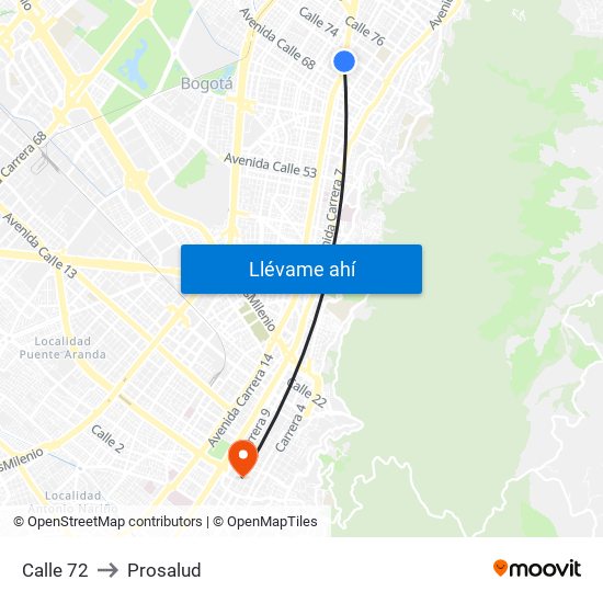 Calle 72 to Prosalud map