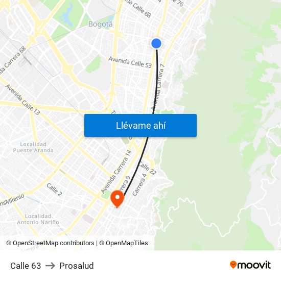 Calle 63 to Prosalud map