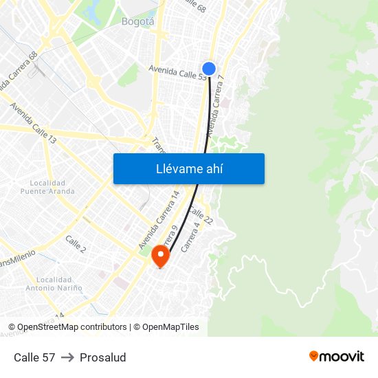 Calle 57 to Prosalud map