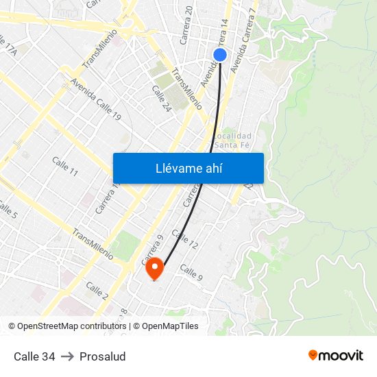 Calle 34 to Prosalud map