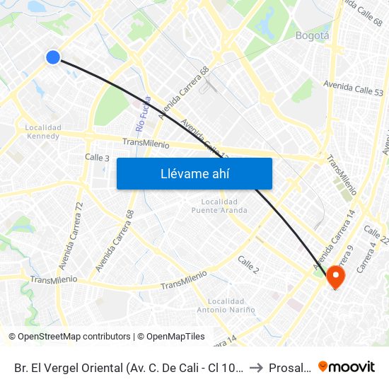 Br. El Vergel Oriental (Av. C. De Cali - Cl 10b) (A) to Prosalud map