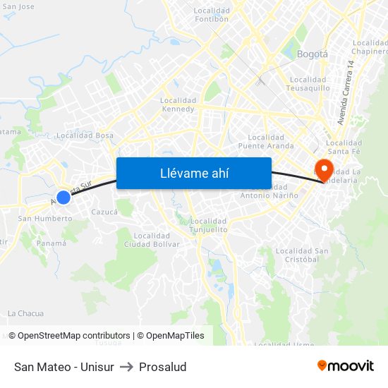 San Mateo - Unisur to Prosalud map