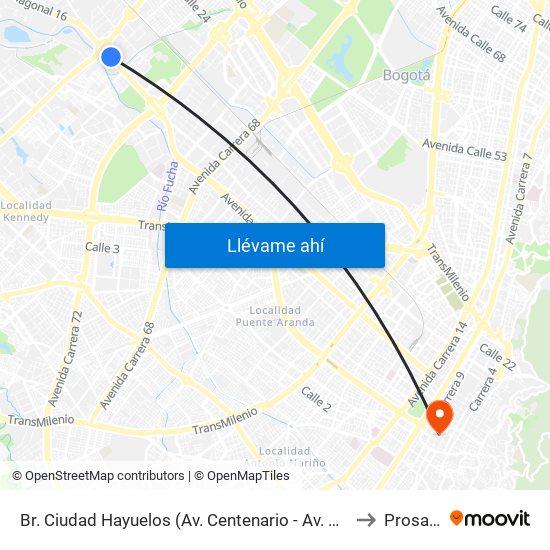 Br. Ciudad Hayuelos (Av. Centenario - Av. C. De Cali) to Prosalud map