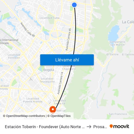 Estación Toberín - Foundever (Auto Norte - Cl 166) to Prosalud map