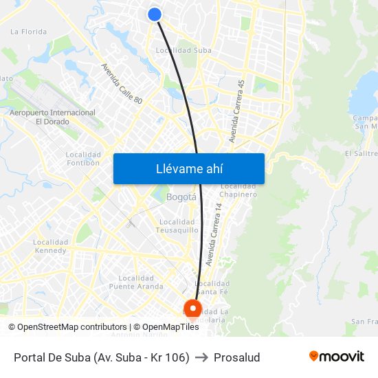 Portal De Suba (Av. Suba - Kr 106) to Prosalud map