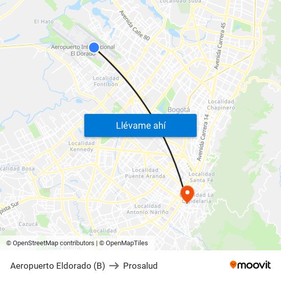 Aeropuerto Eldorado (B) to Prosalud map