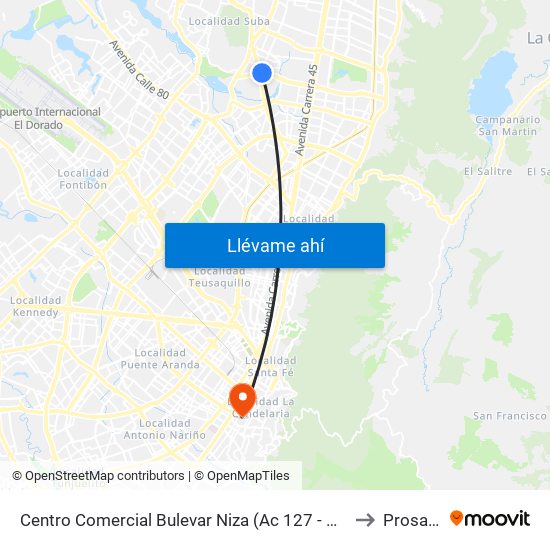 Centro Comercial Bulevar Niza (Ac 127 - Av. Suba) to Prosalud map