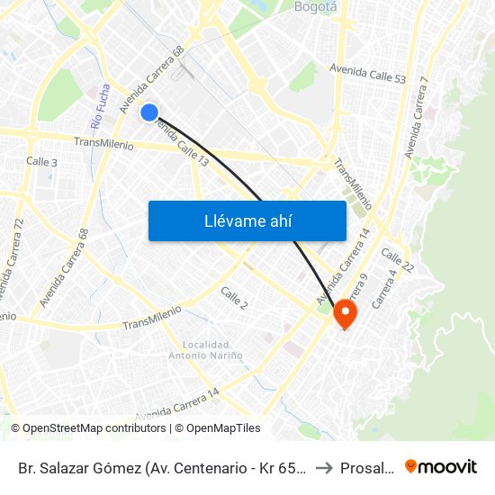 Br. Salazar Gómez (Av. Centenario - Kr 65) (A) to Prosalud map