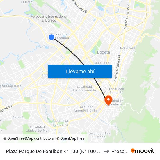 Plaza Parque De Fontibón Kr 100 (Kr 100 - Cl 17a) to Prosalud map