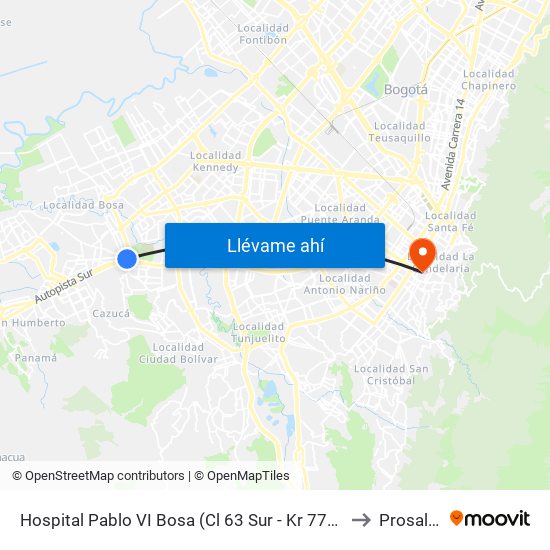 Hospital Pablo VI Bosa (Cl 63 Sur - Kr 77g) (A) to Prosalud map