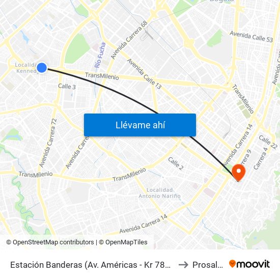 Estación Banderas (Av. Américas - Kr 78a) (A) to Prosalud map