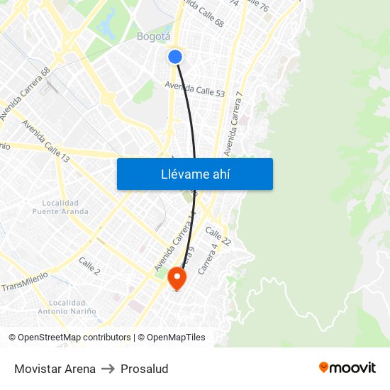 Movistar Arena to Prosalud map