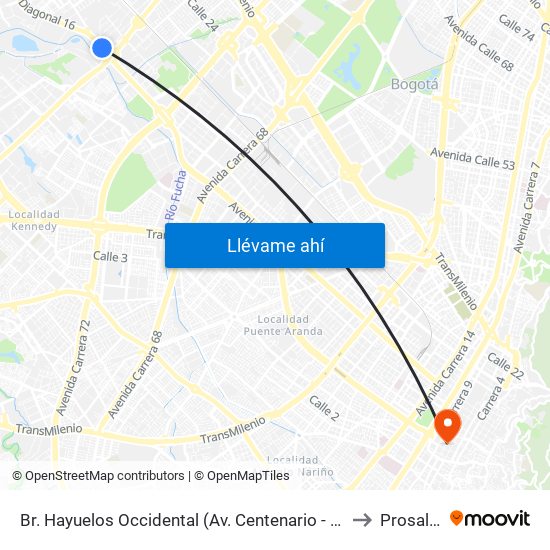 Br. Hayuelos Occidental (Av. Centenario - Kr 87) to Prosalud map