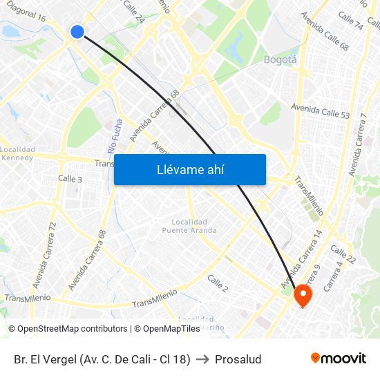 Br. El Vergel (Av. C. De Cali - Cl 18) to Prosalud map