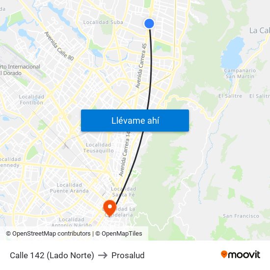 Calle 142 (Lado Norte) to Prosalud map