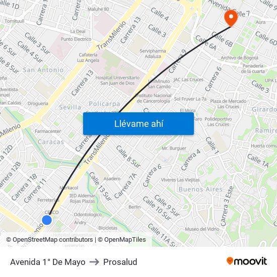 Avenida 1° De Mayo to Prosalud map