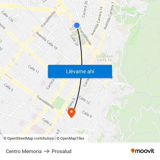 Centro Memoria to Prosalud map